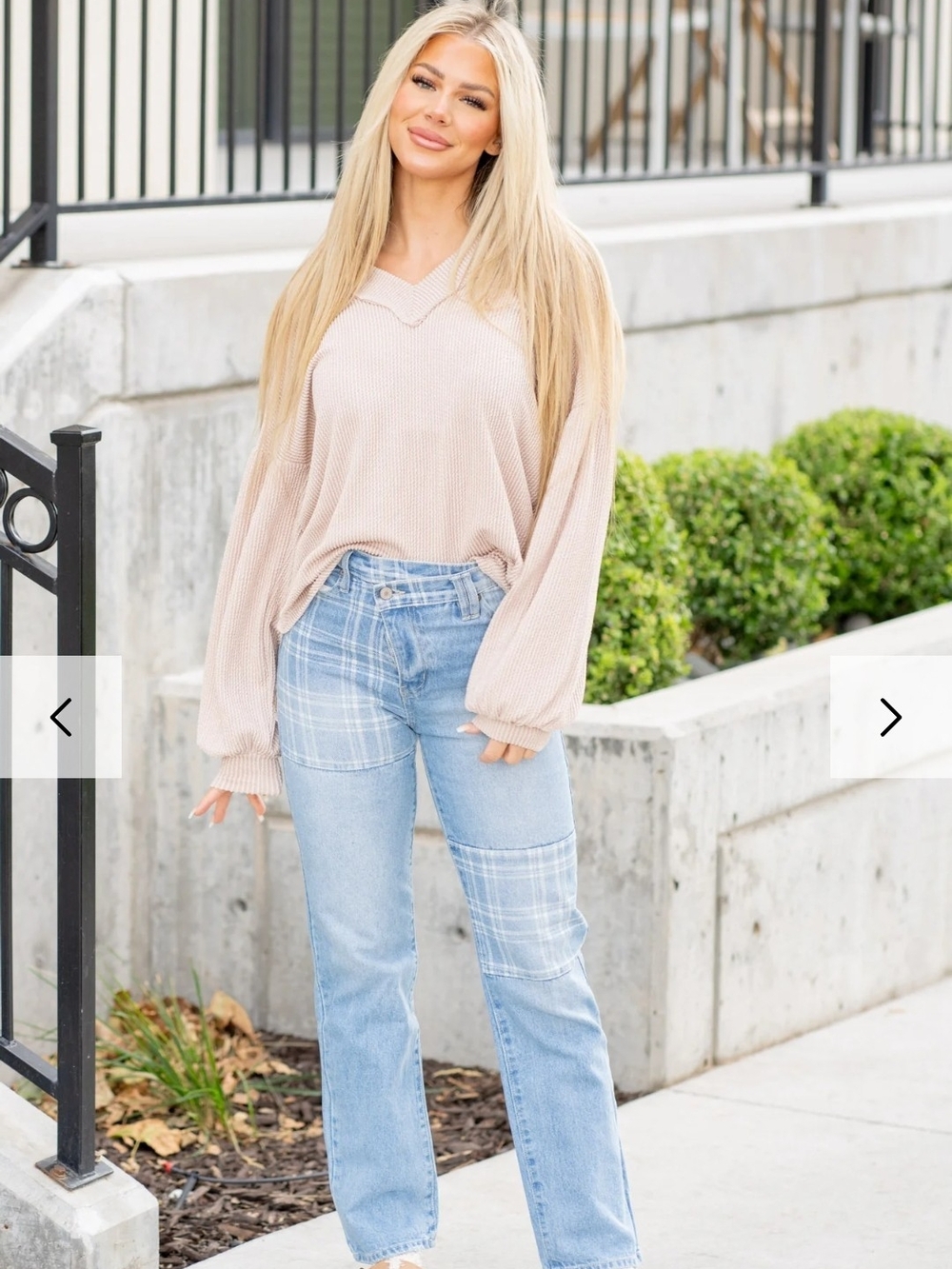 Aylin 90's Plaid Patch High Rise Boyfriend Jean